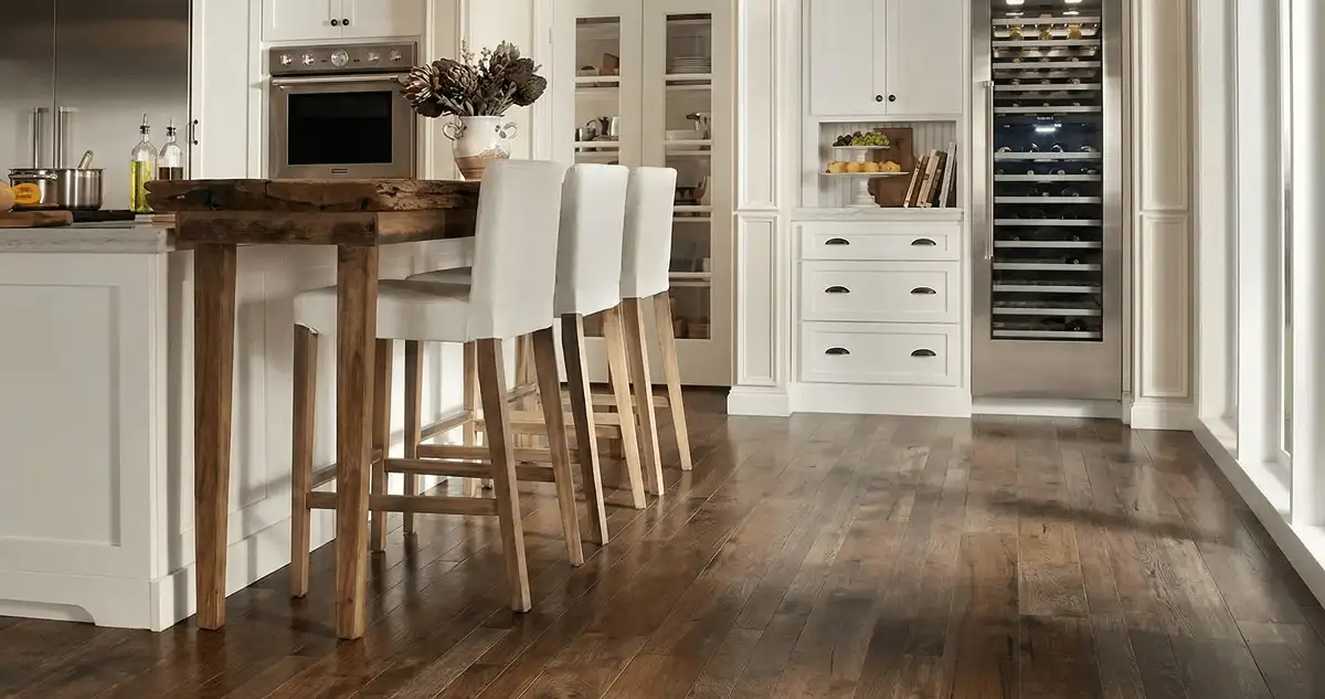 Professionally installed and refinished hardwood flooring in a residential home, showcasing smooth finish and natural wood tones in Des Moines, IA